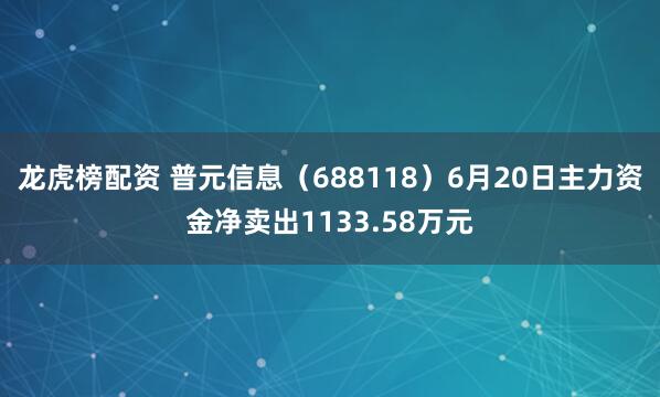 龙虎榜配资 普元信息（688118）6月20日主力资金净卖出1133.58万元